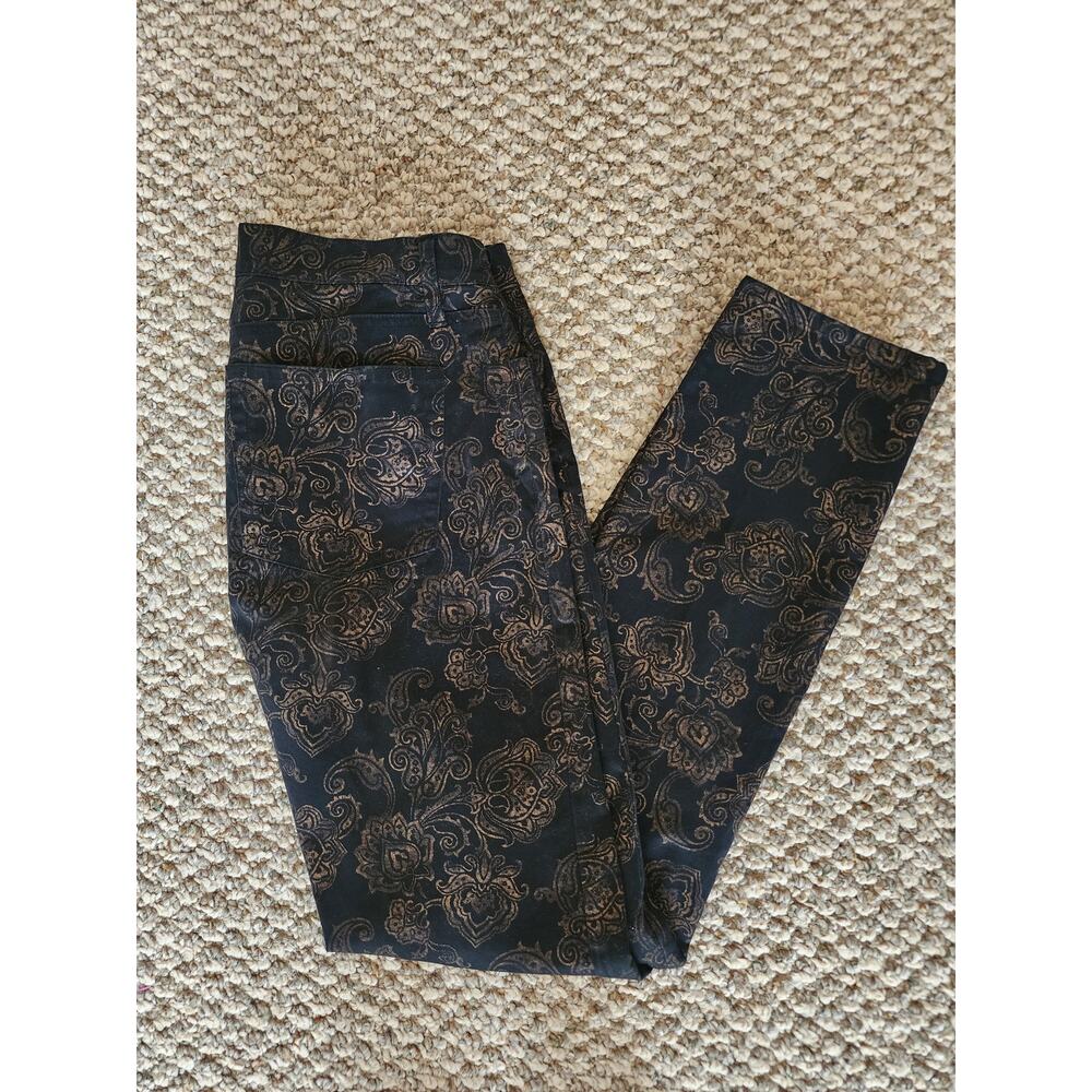 Lauren Ralph Lauren Womens 8 Black Gold Metallic Damask Print Skinny Jeans